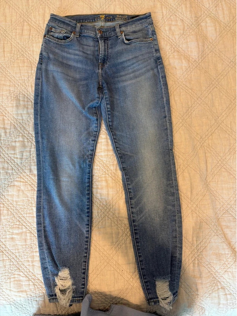 7 For All Mankind The Ankle Skinny Jeans Women’s Blue Distressed Denim